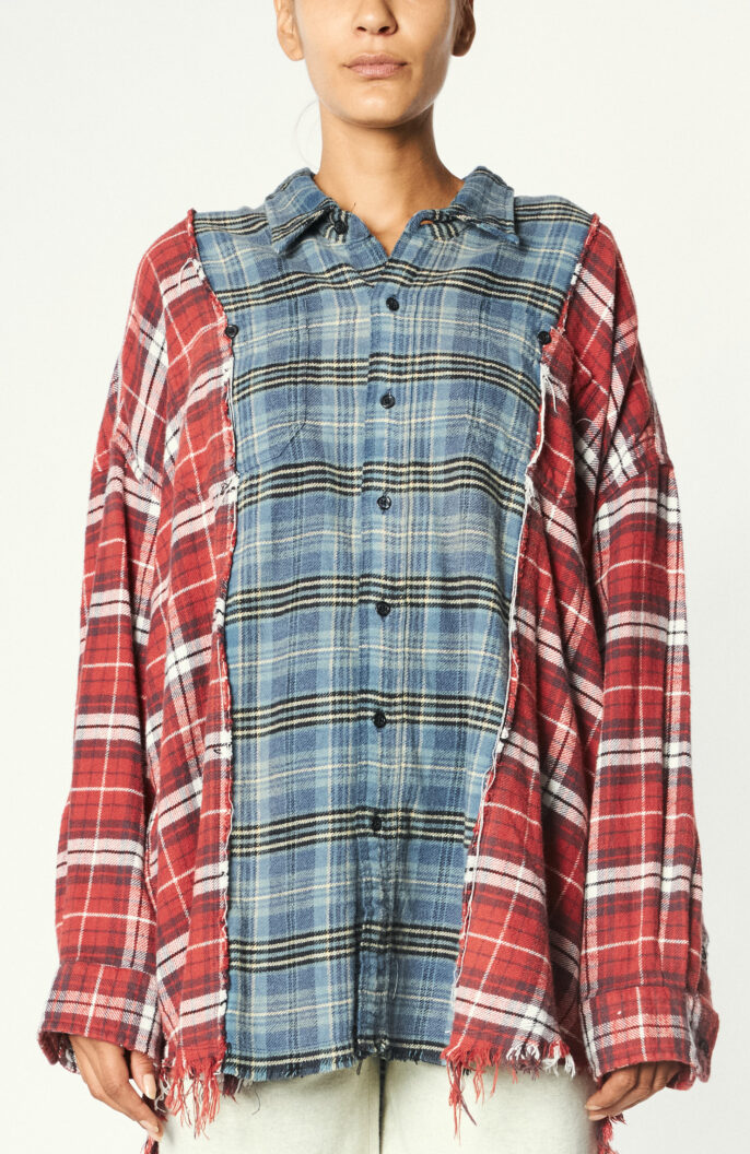 Plaid patchwork shirt in red/blue