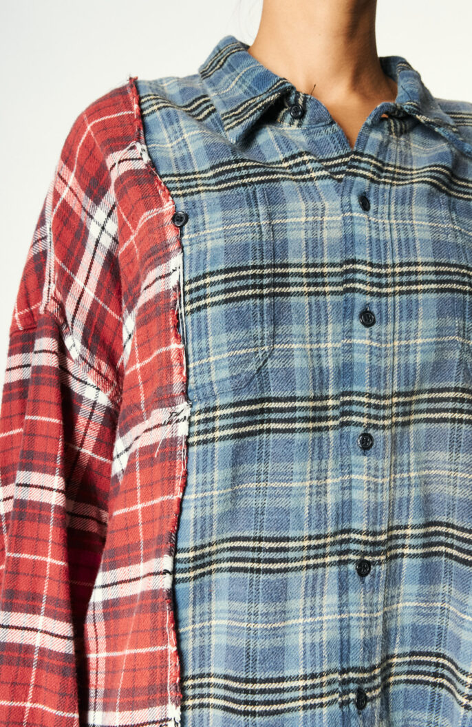 Plaid patchwork shirt in red/blue
