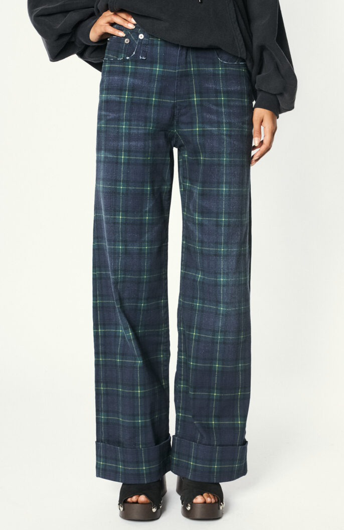 Plaid Wide Leg Jeans in Blue/Green/White