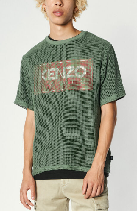 T-Shirt aus Baumwoll-Meshin hellem Oliv