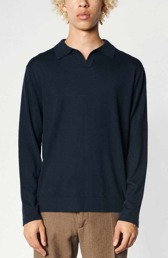 Cashmere polo shirt in dark blue
