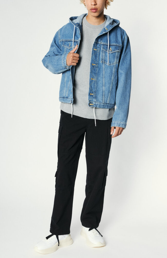 Jeansjacke mit Kapuze in Mittelblau 