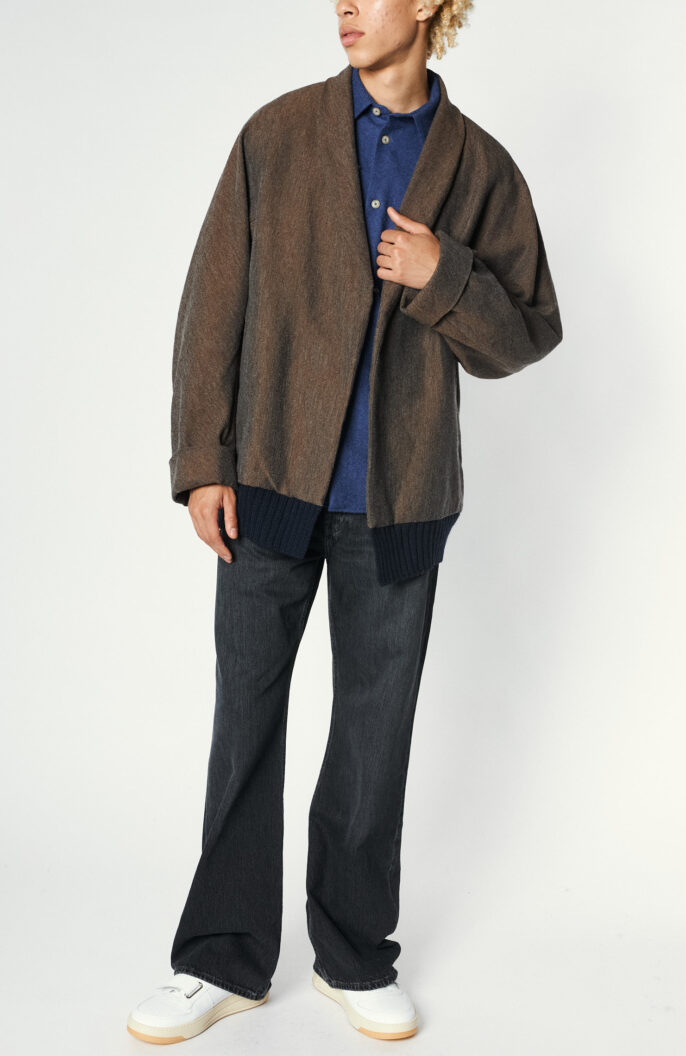 Oversize blouson with shawl collar in brown