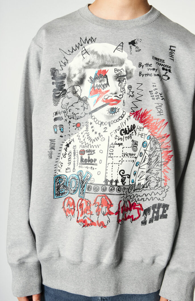 Grauer Sweater mit Grafik-Print