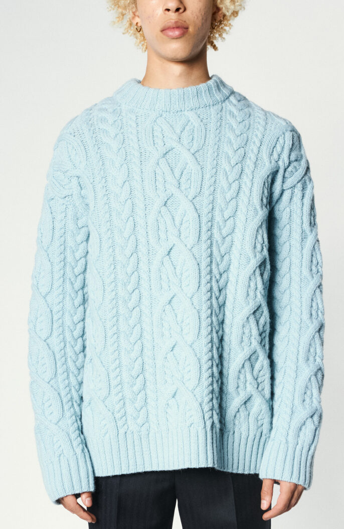 Cable knit sweater in light blue