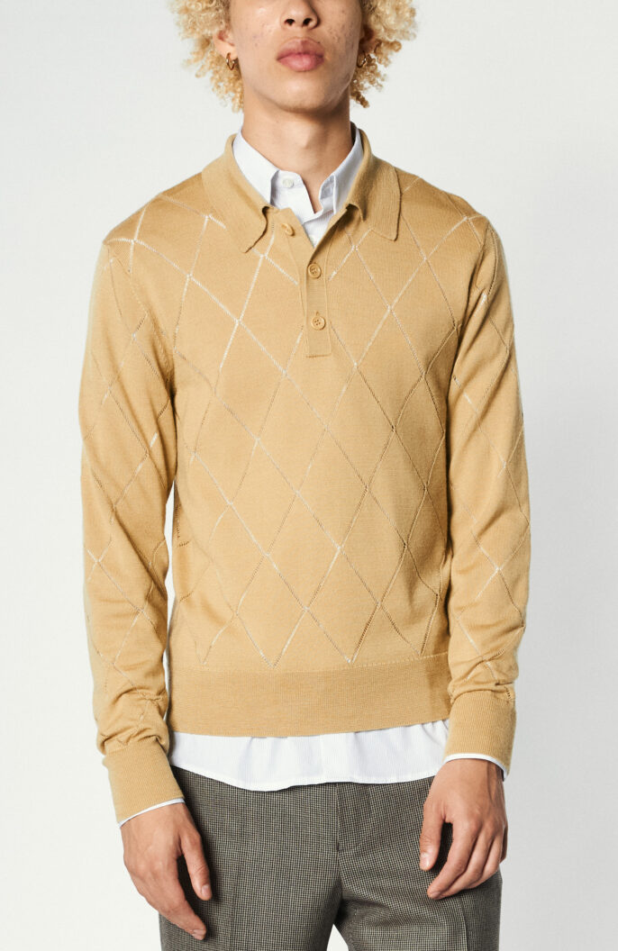 Beige diamond pattern polo sweater