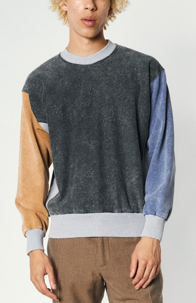 Sweater "Premium Colourblock" in Grau/Gelb/Blau 
