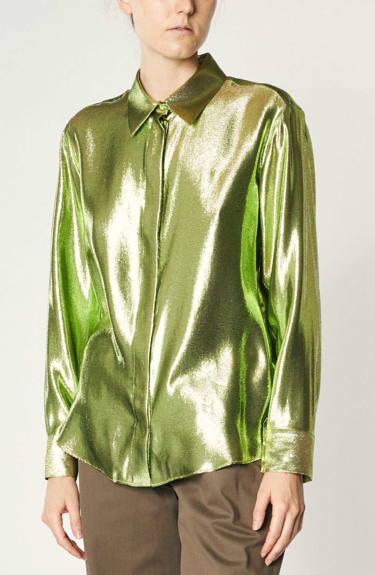 Indress - Lurex silk blouse Dos Porcos" in light green