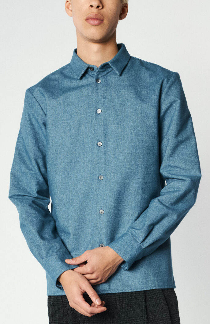 Meliertes Hemd "Weaving" in Mittelblau
