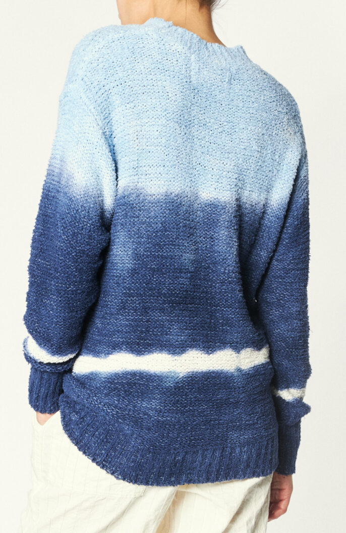 Batik-Pullover "Happy" in Blau/Weiß