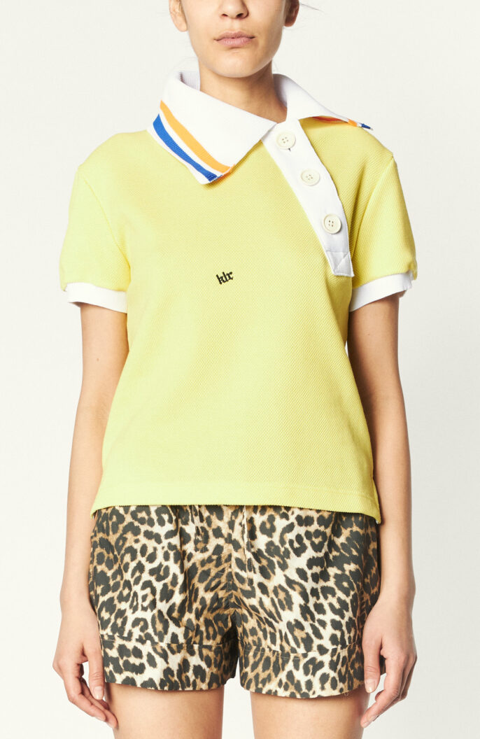 Asymmetrisches Polo-Shirt in Zitronengelb/Multicolor