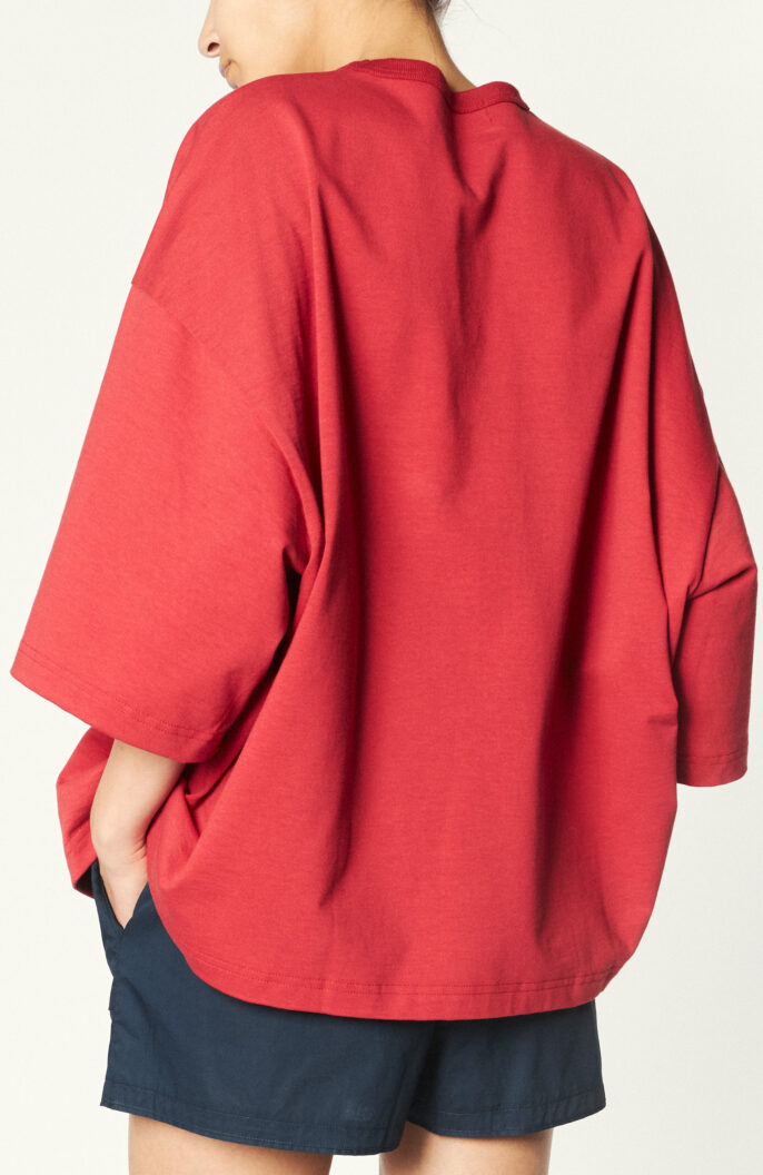 Bedrucktes Oversize-T-Shirt in Rot/Türkis