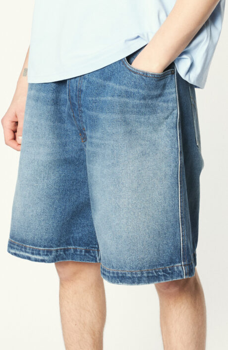 Wide-Leg-Denim-Shorts in Mittelblau