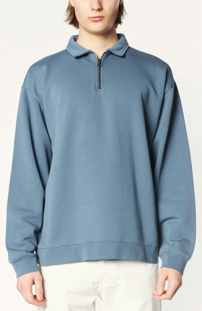 Sweatshirt "French Terry Quarter-Zip Pullover" in Graublau