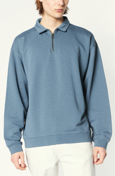 Sweatshirt "French Terry Quarter-Zip Pullover" in Graublau