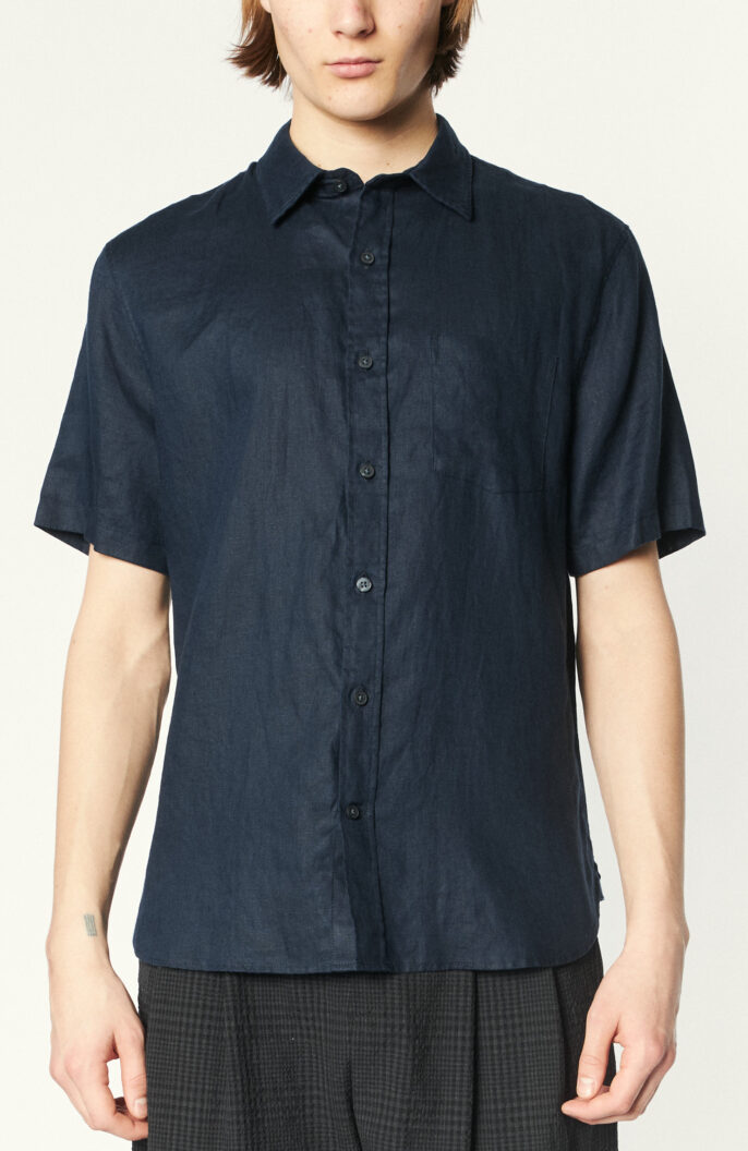 Kurzarmhemd "Linen Short Sleeve Shirt" in Dunkelblau