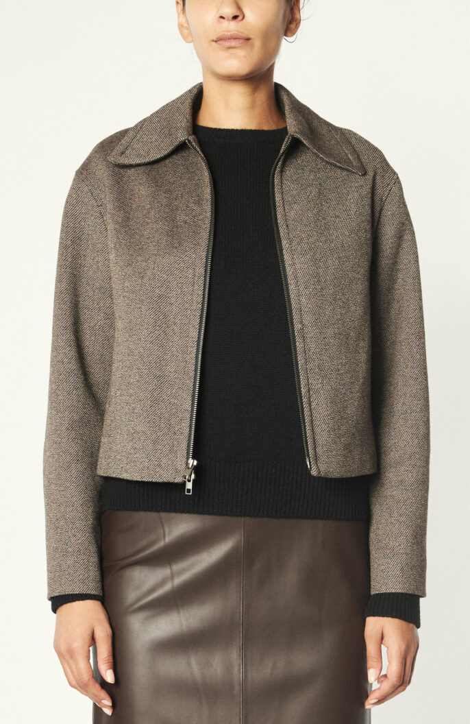 Cropped-Jacke "Zip Front" in Braun