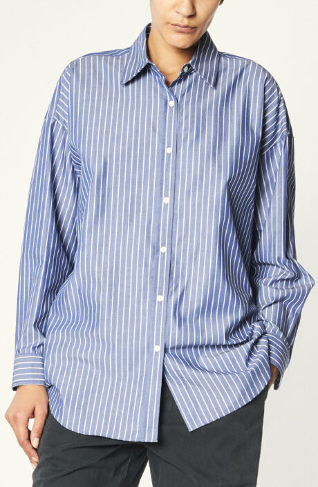 Gestreifte Oversize-Hemdbluse "Mael Oversized Shirt" in Blau/Weiß